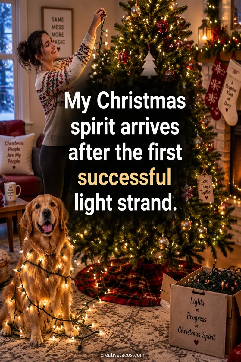 Quote card: My Christmas spirit arrives after the first successful light strand.