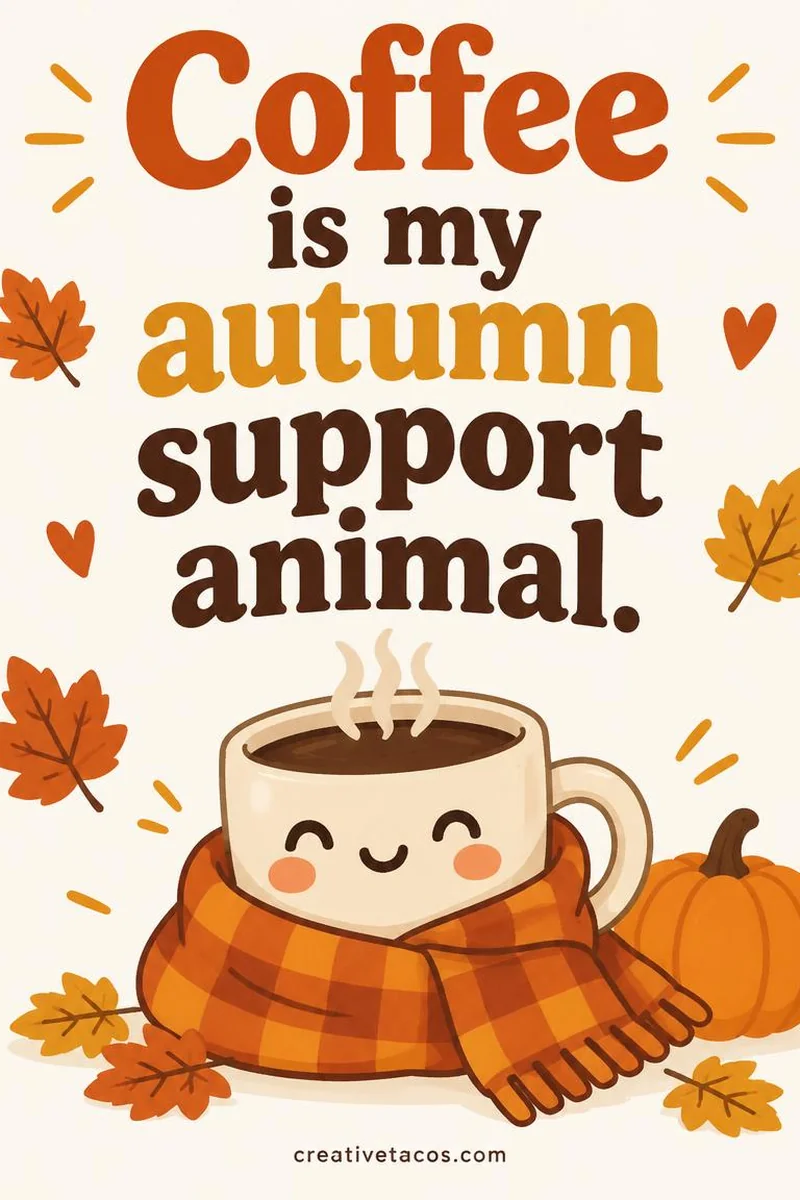Quote card: Coffee is my autumn support animal.