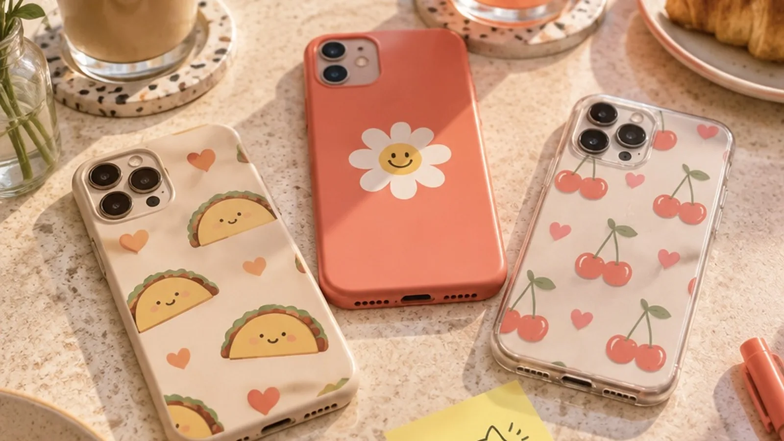 Colorful phones and cafe table energy for funny group chat nicknames