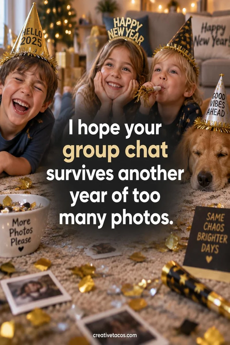 Quote card: I hope your group chat survives another year of too many photos.