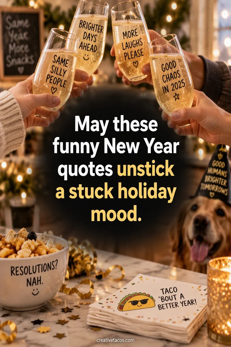 Quote card: May these funny New Year quotes unstick a stuck holiday mood.