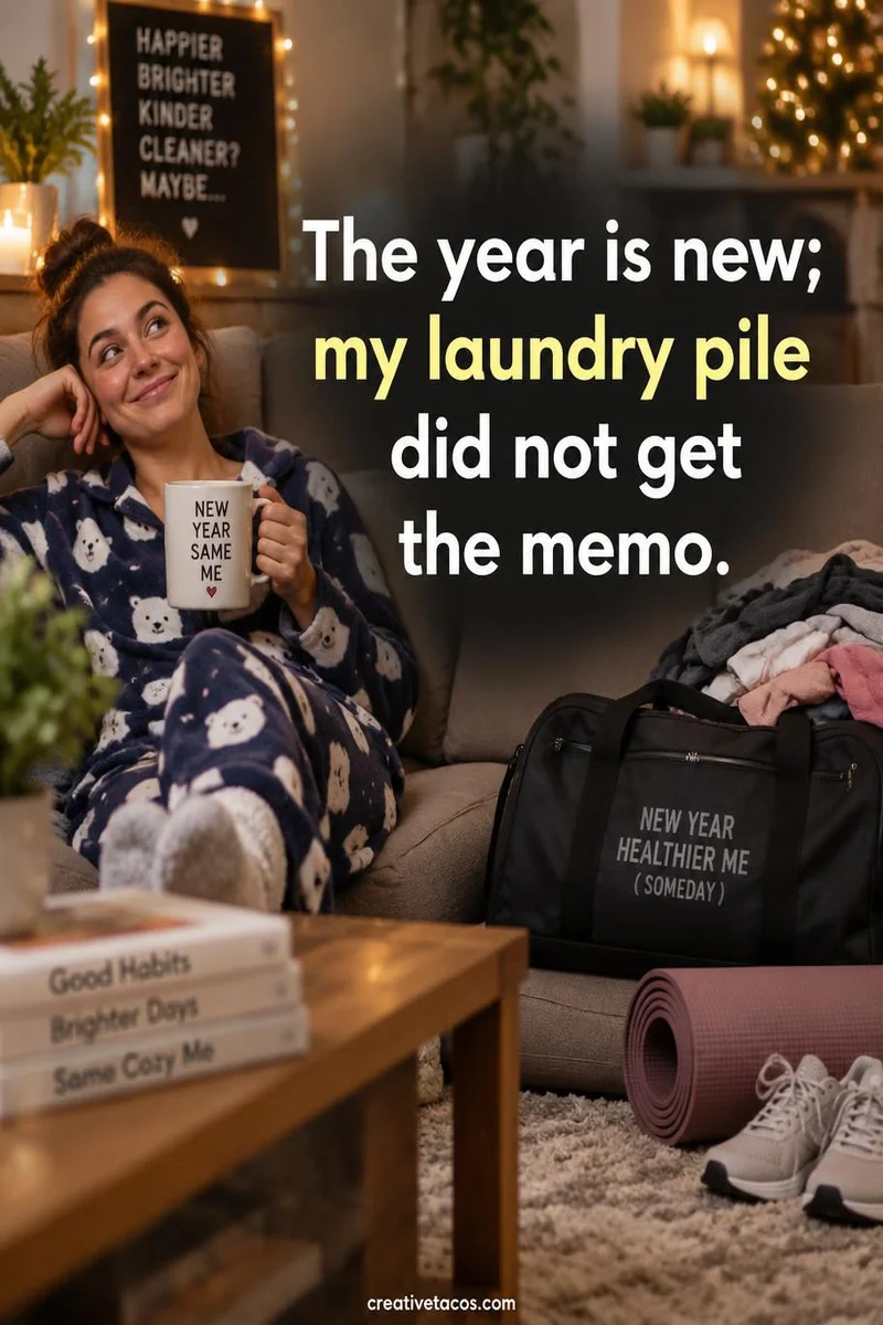 Quote card: The year is new; my laundry pile did not get the memo.