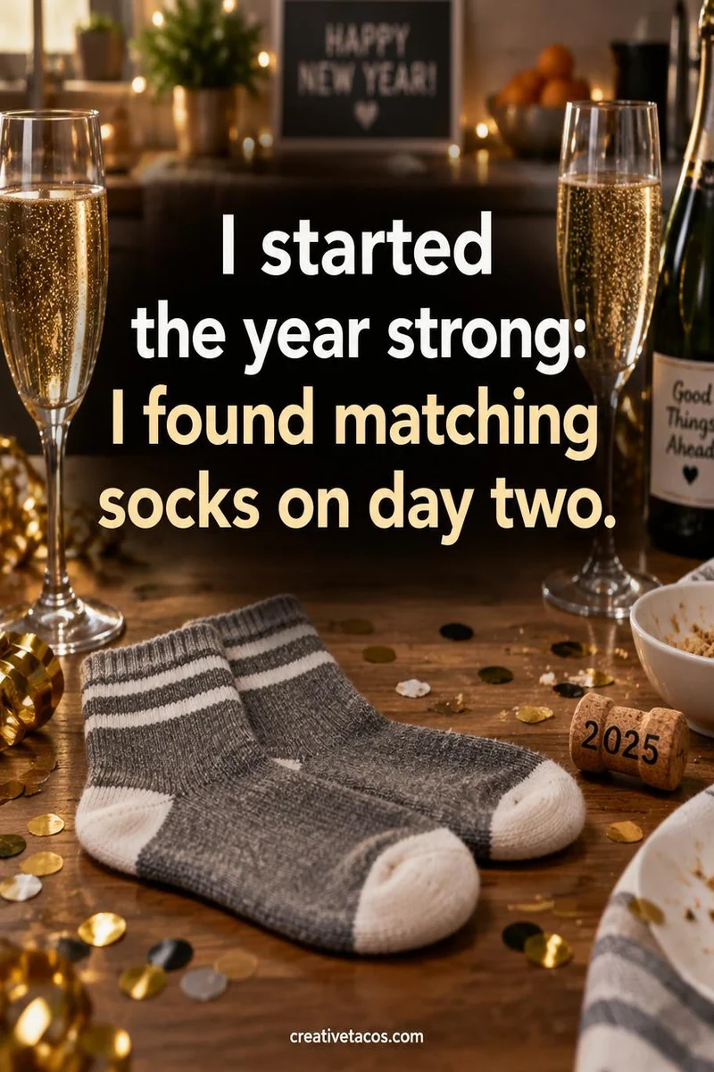 Quote card: I started the year strong: I found matching socks on day two.