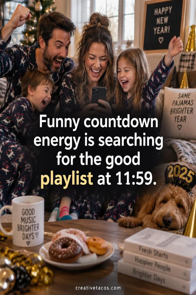 Quote card: Funny countdown energy is searching for the good playlist at 11:59.