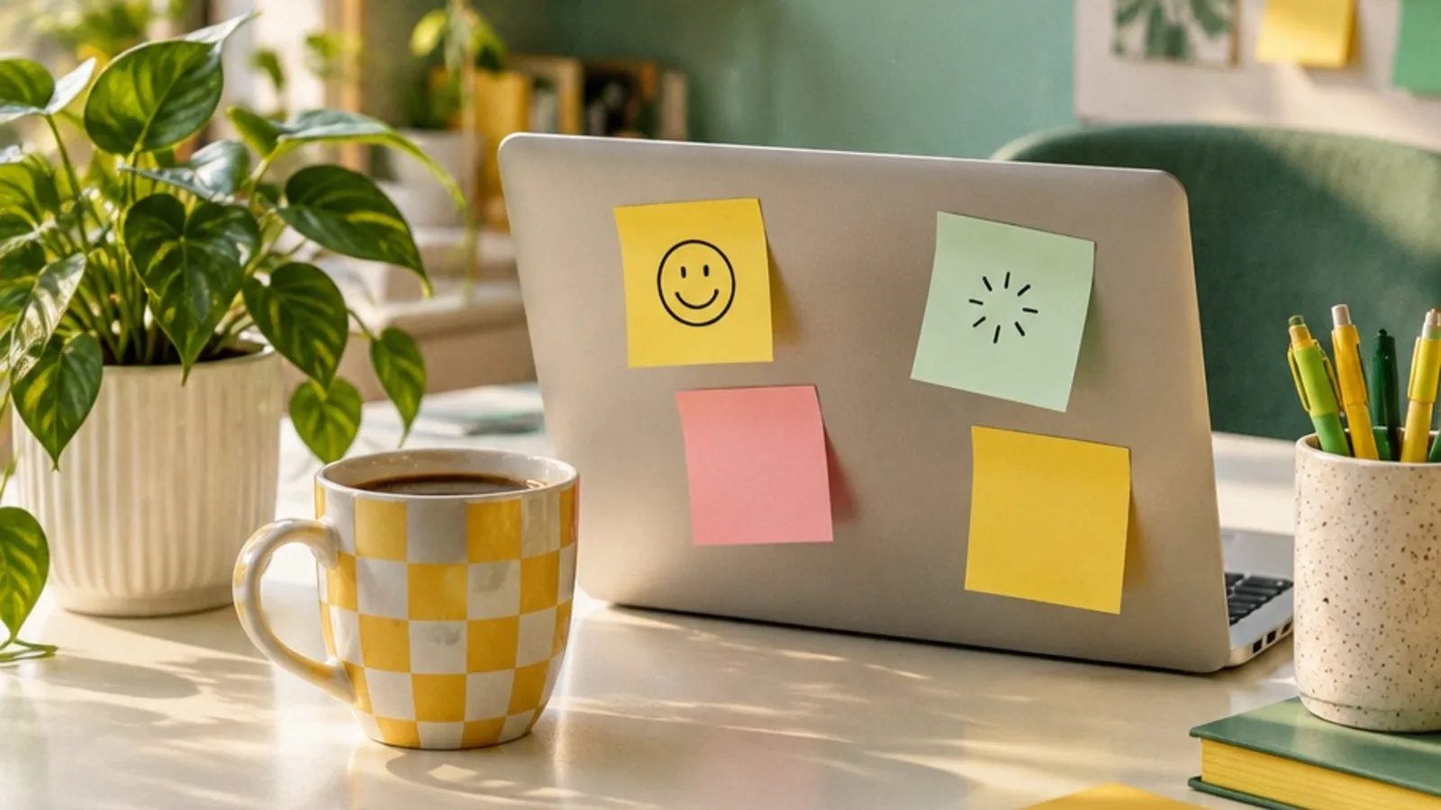 Sticky notes on a laptop suggesting funny coworker nicknames