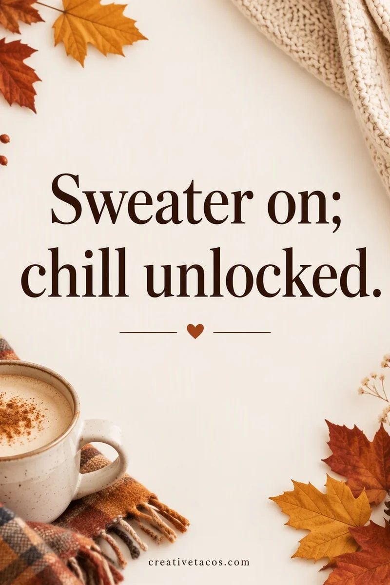 Quote card: Sweater on; chill unlocked.