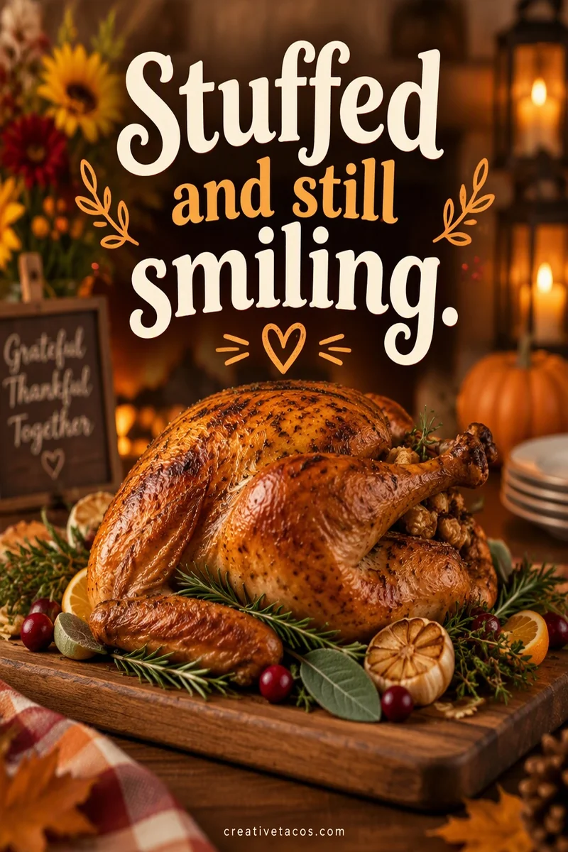Quote card: Stuffed and still smiling.