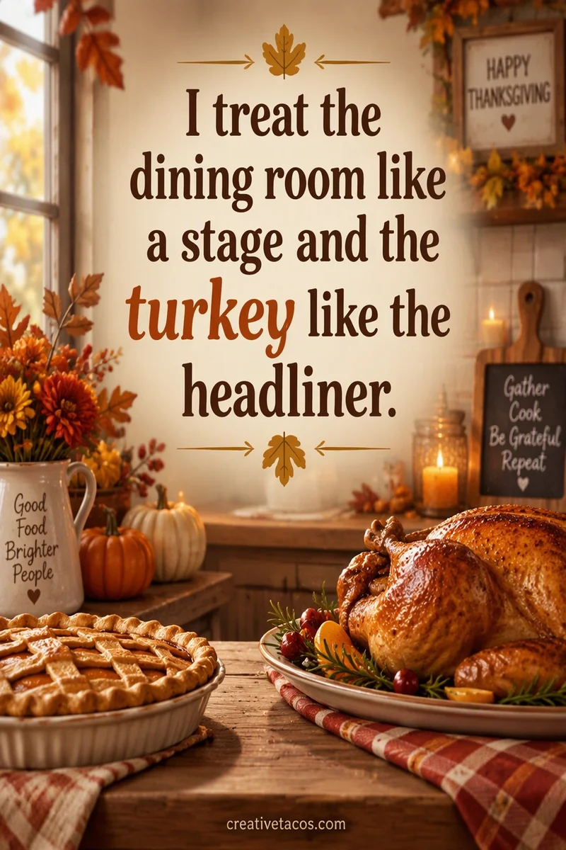 Quote card: I treat the dining room like a stage and the turkey like the headliner.
