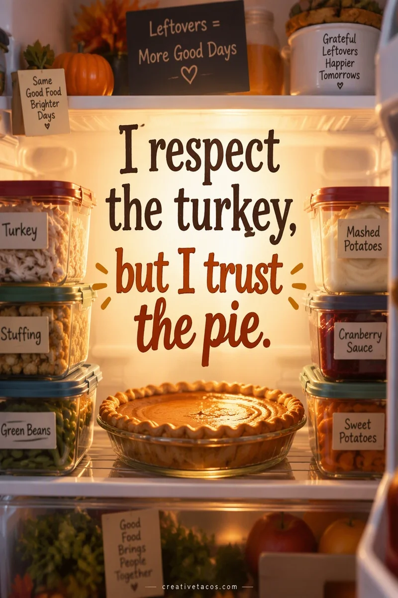 Quote card: I respect the turkey, but I trust the pie.