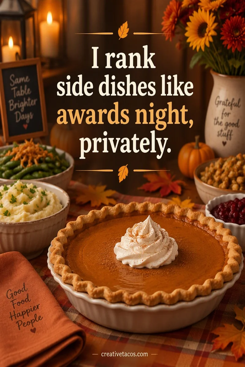 Quote card: I rank side dishes like awards night, privately.