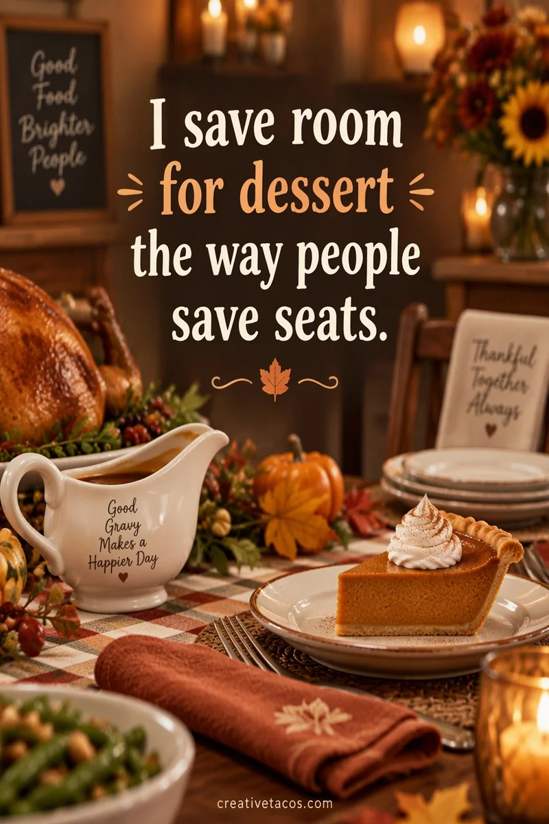 Quote card: I save room for dessert the way people save seats.