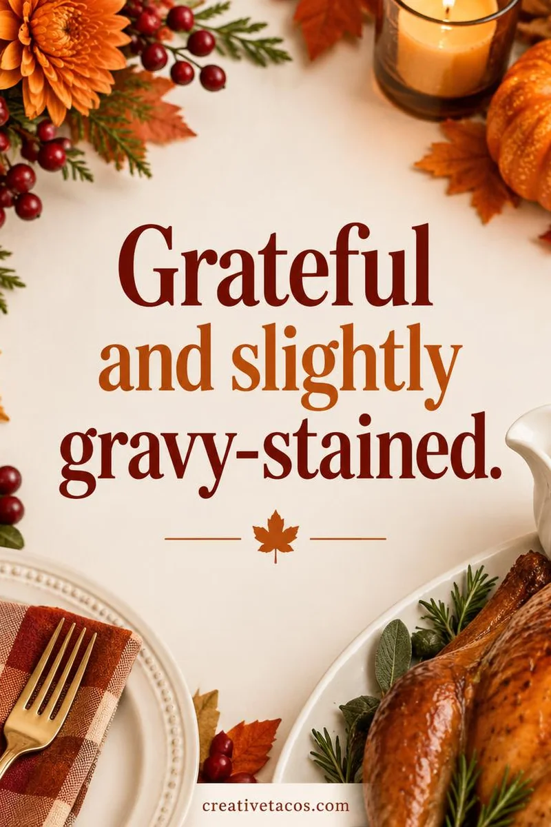 Quote card: Grateful and slightly gravy-stained.