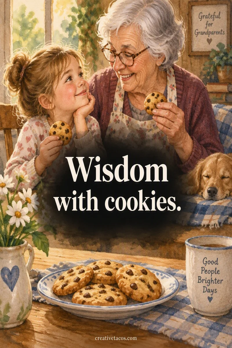 Quote card: Wisdom with cookies.