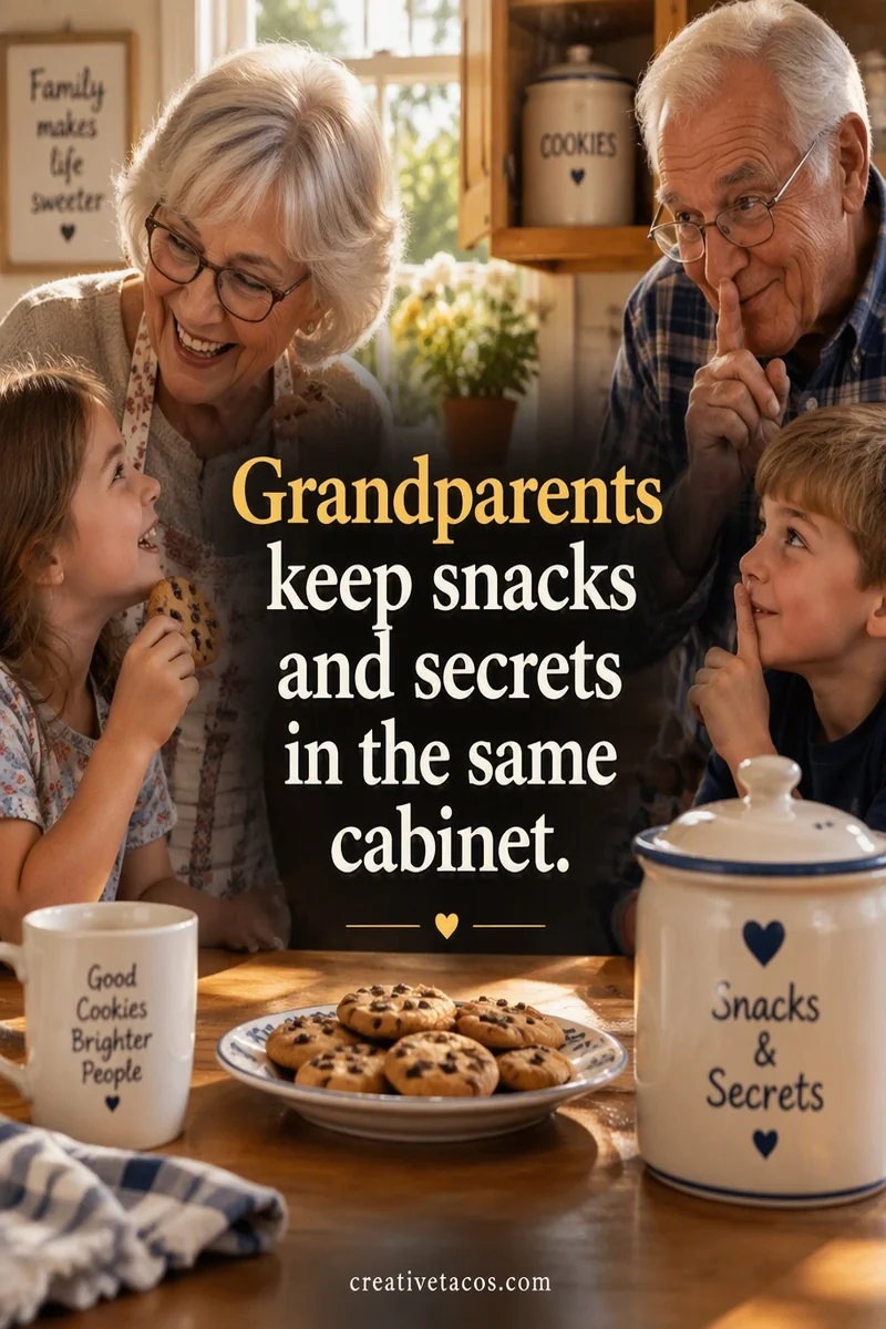 Quote card: Grandparents keep snacks and secrets in the same cabinet.