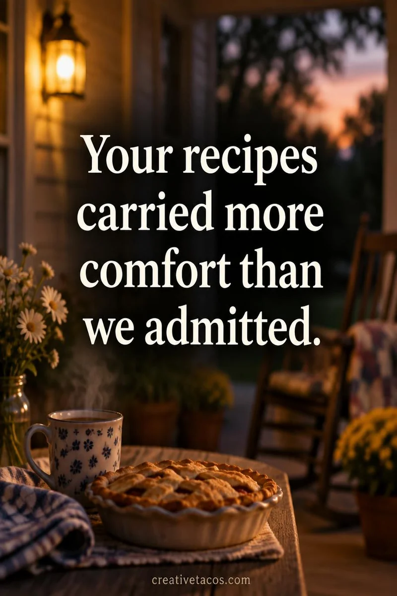 Quote card: Your recipes carried more comfort than we admitted.