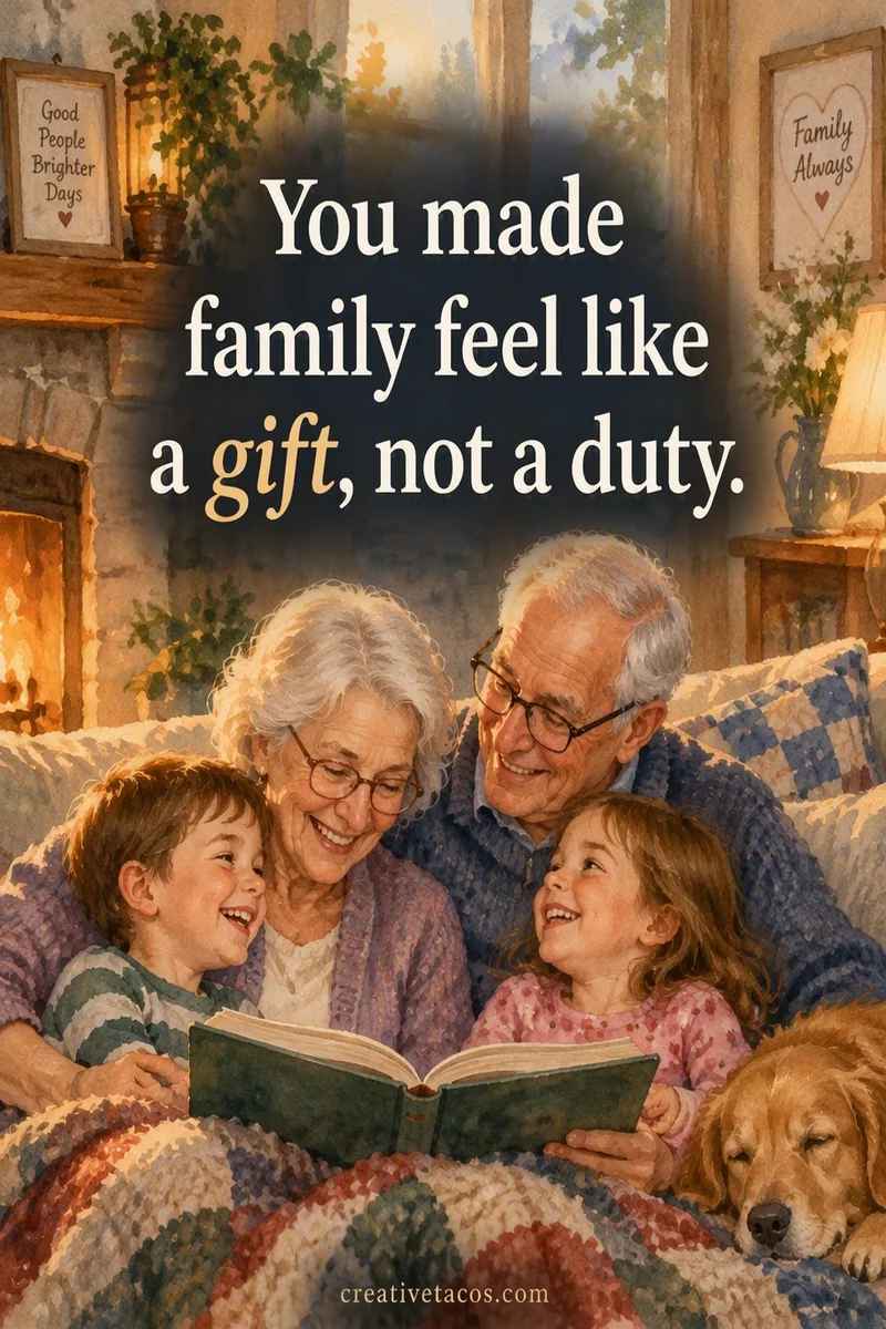 Quote card: You made family feel like a gift, not a duty.