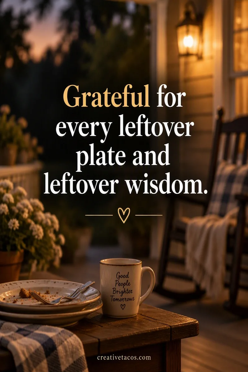 Quote card: Grateful for every leftover plate and leftover wisdom.