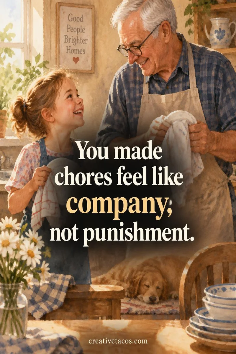 Quote card: You made chores feel like company, not punishment.