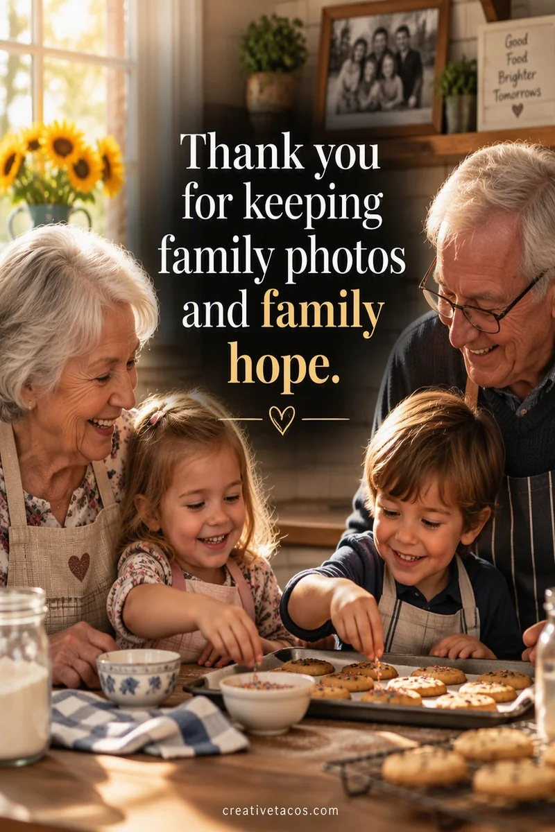 Quote card: Thank you for keeping family photos and family hope.