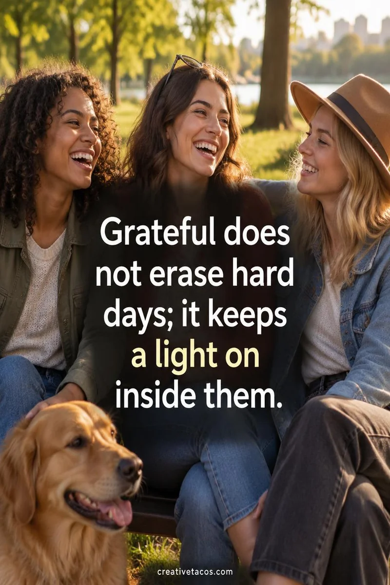 Quote card: Grateful does not erase hard days; it keeps a light on inside them.