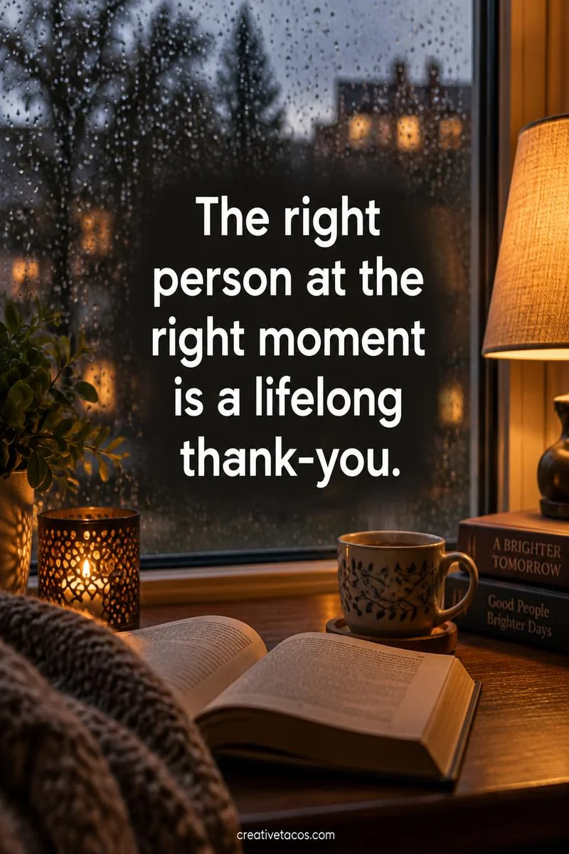 Quote card: The right person at the right moment is a lifelong thank-you.