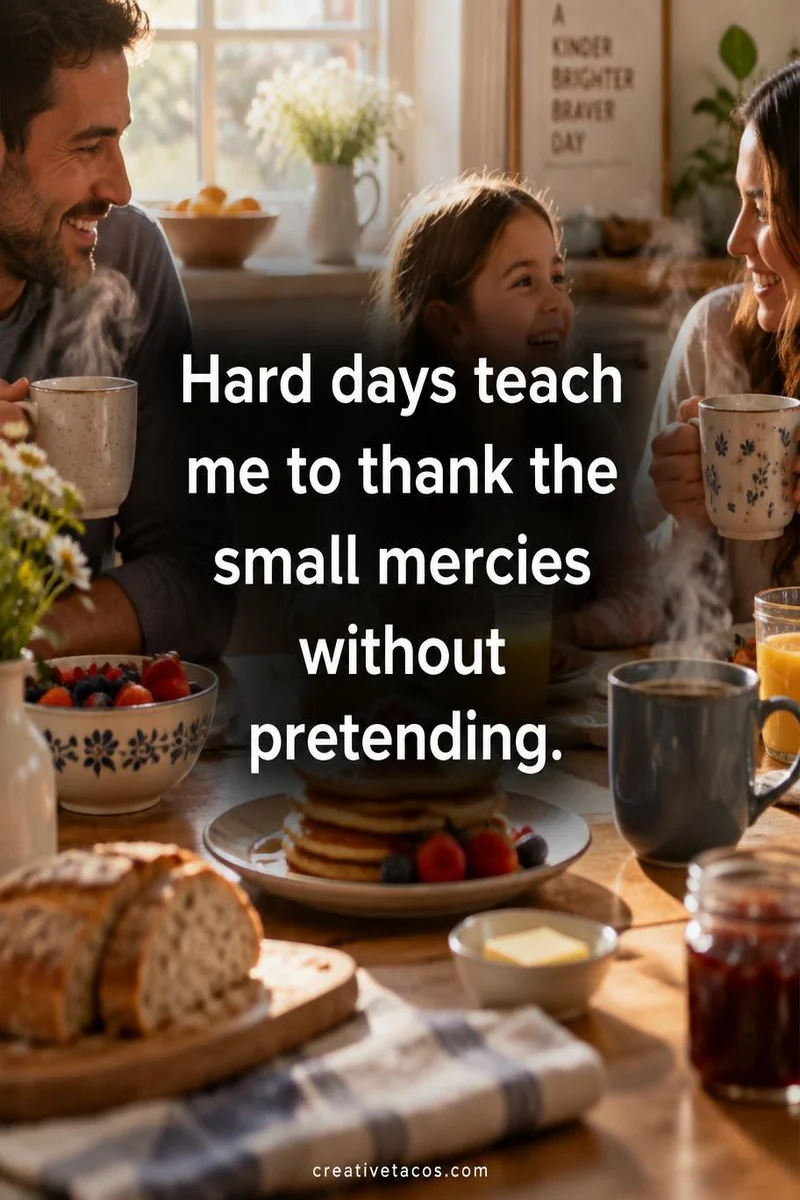 Quote card: Hard days teach me to thank the small mercies without pretending.