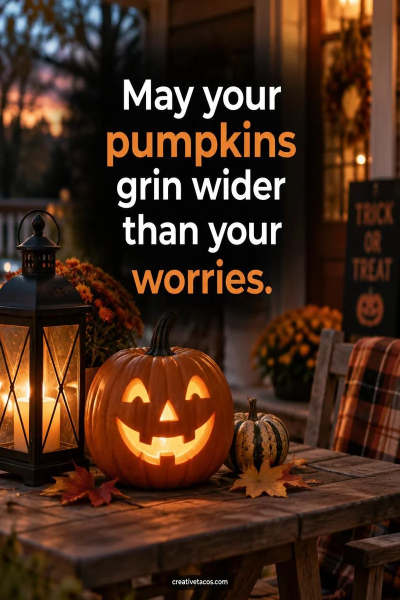 Quote card: May your pumpkins grin wider than your worries.