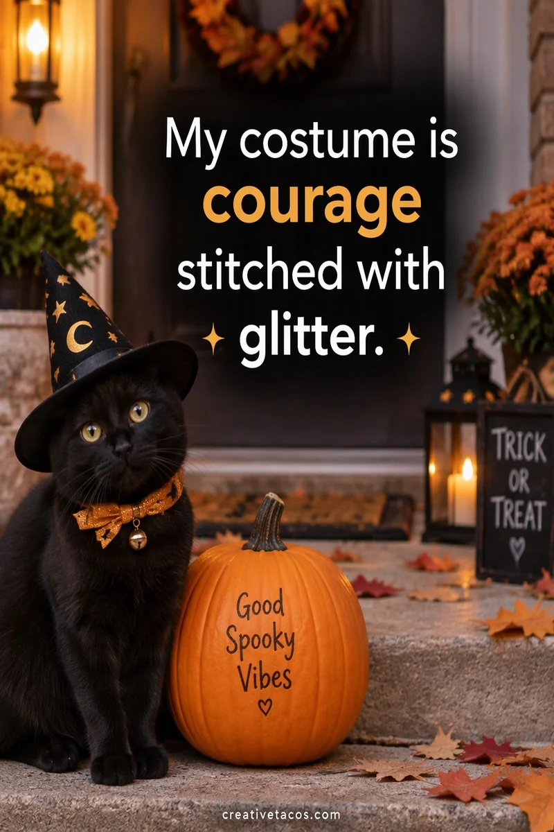 Quote card: My costume is courage stitched with glitter.