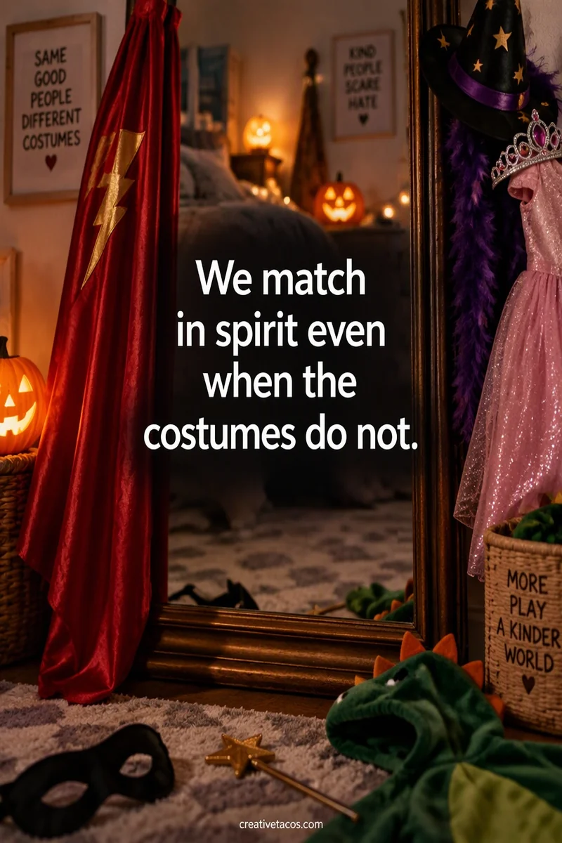 Quote card: We match in spirit even when the costumes do not.