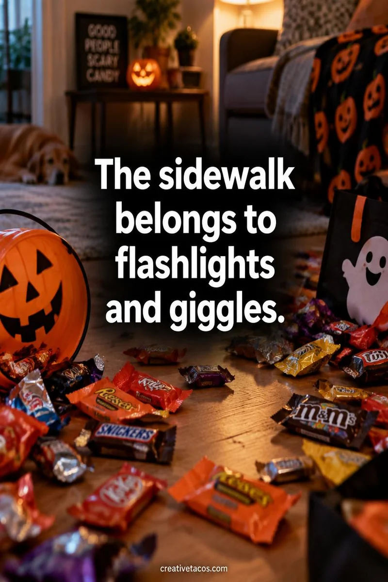 Quote card: The sidewalk belongs to flashlights and giggles.