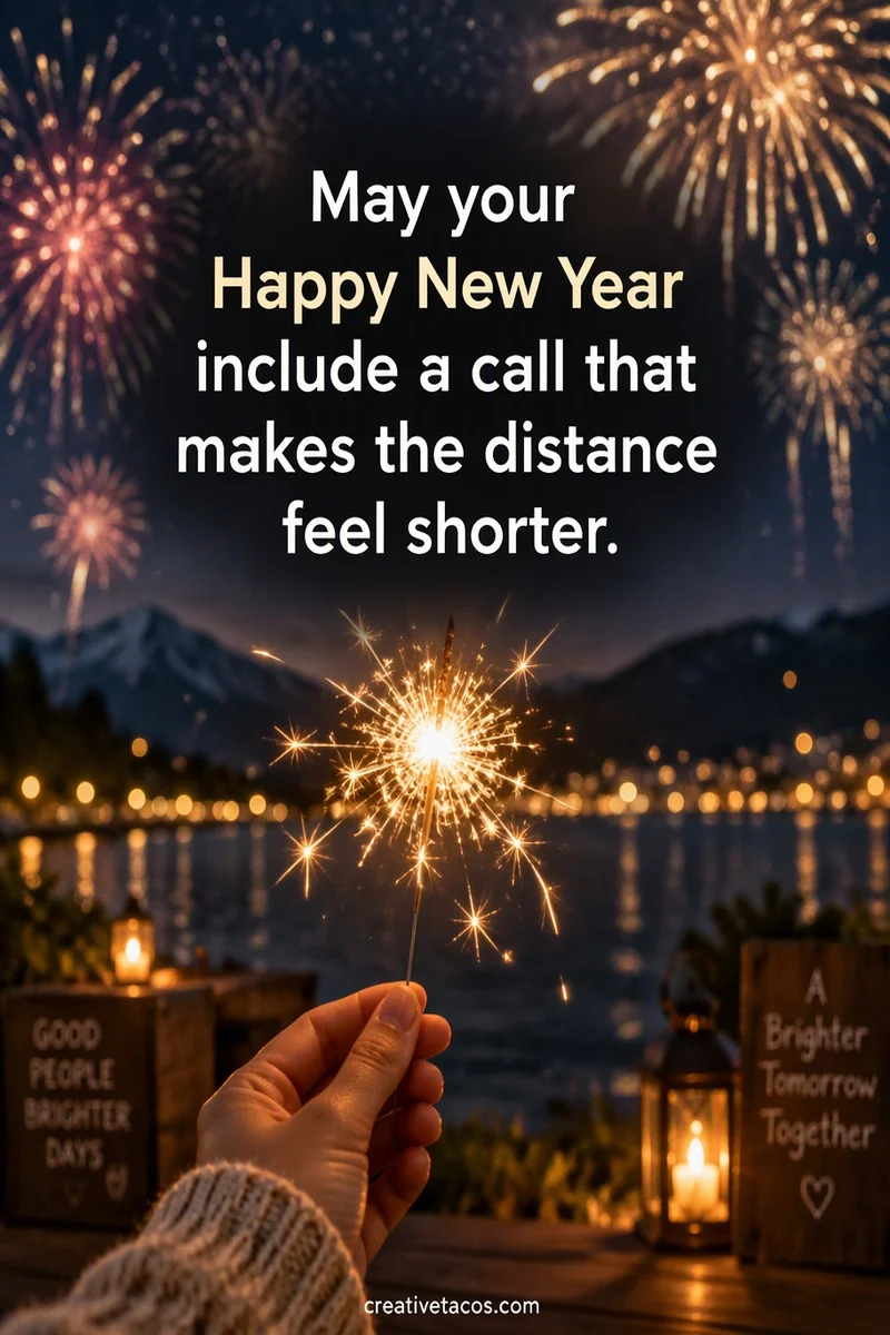 Quote card: May your Happy New Year include a call that makes the distance feel shorter.