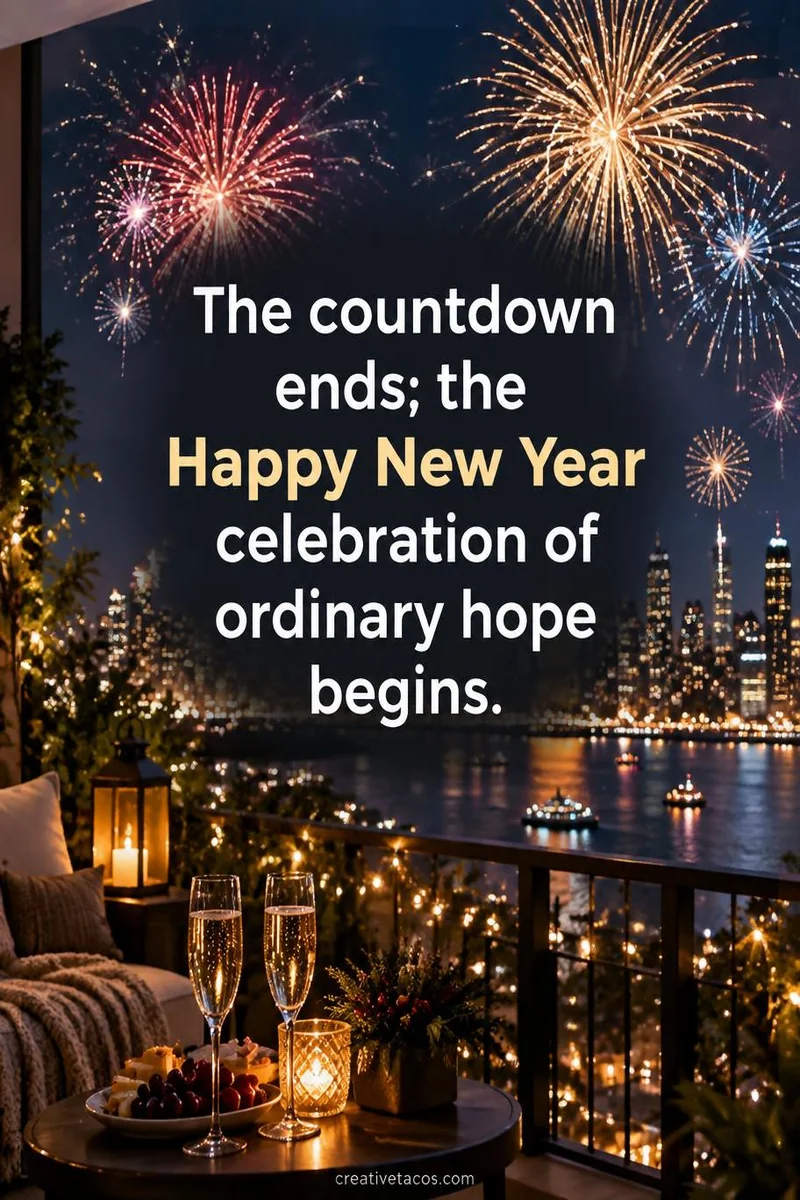 Quote card: The countdown ends; the Happy New Year celebration of ordinary hope begins.