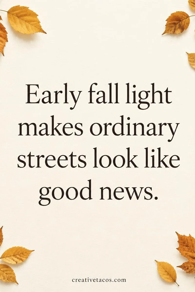 Quote card: Early fall light makes ordinary streets look like good news.