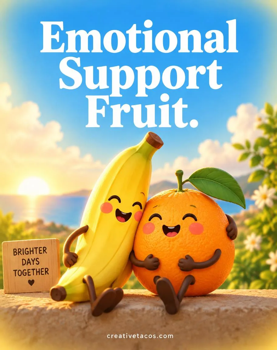 Quote card reading Emotional Support Fruit with creativetacos.com footer