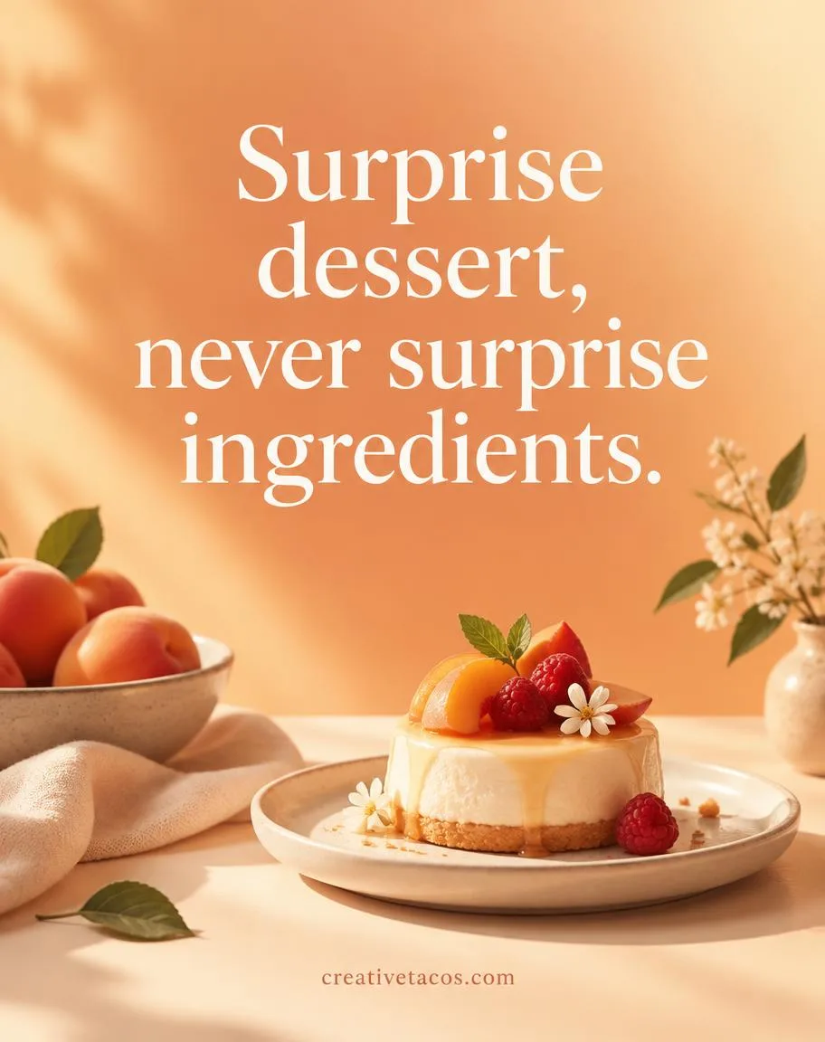 Quote card reading Surprise dessert, never surprise ingredients with creativetacos.com footer