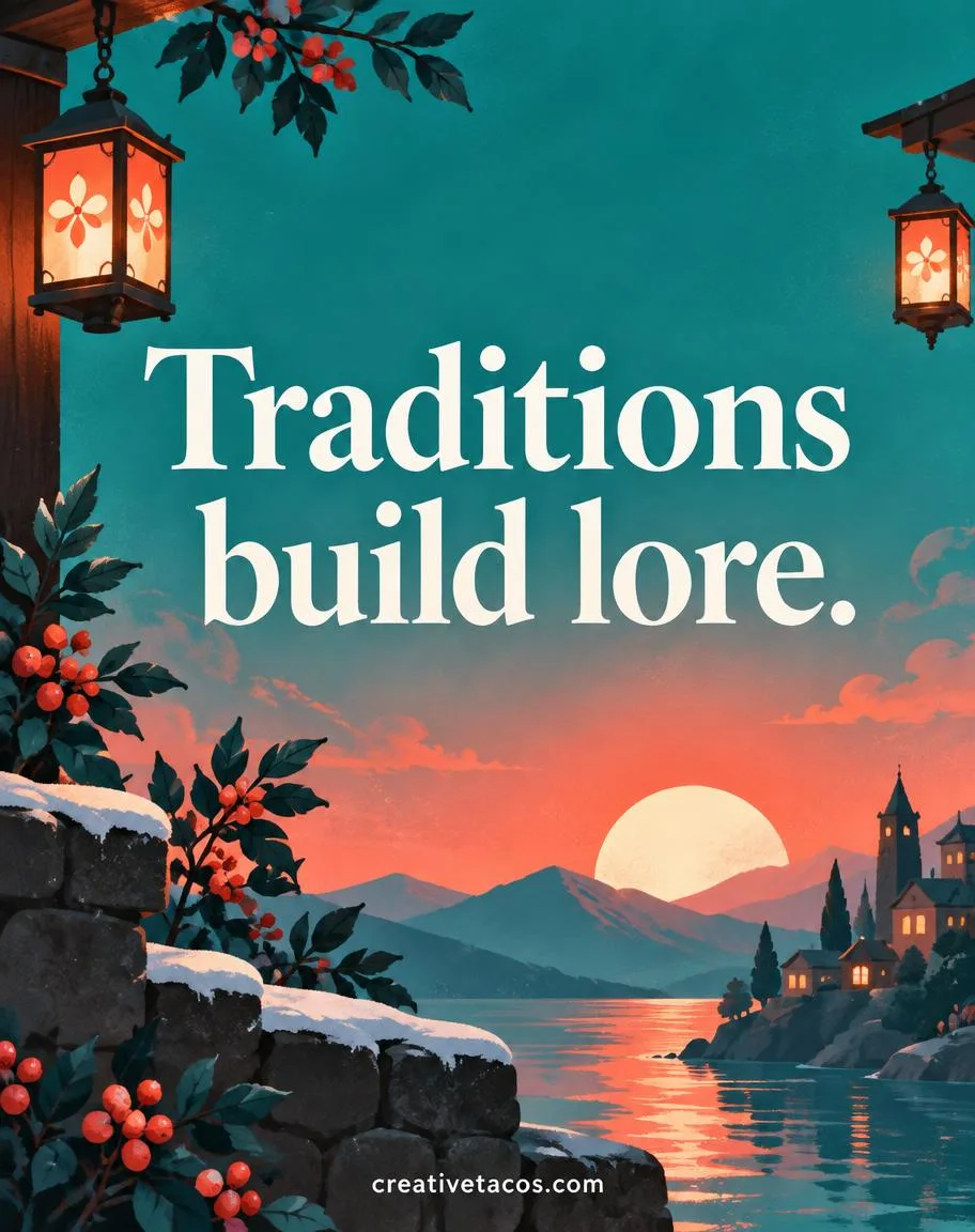 Quote card reading Traditions build lore with creativetacos.com footer