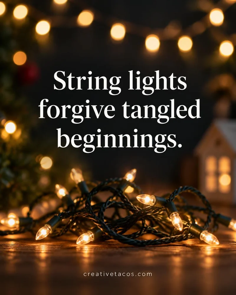 Holiday lights quote card with string light glow and a creativetacos.com footer