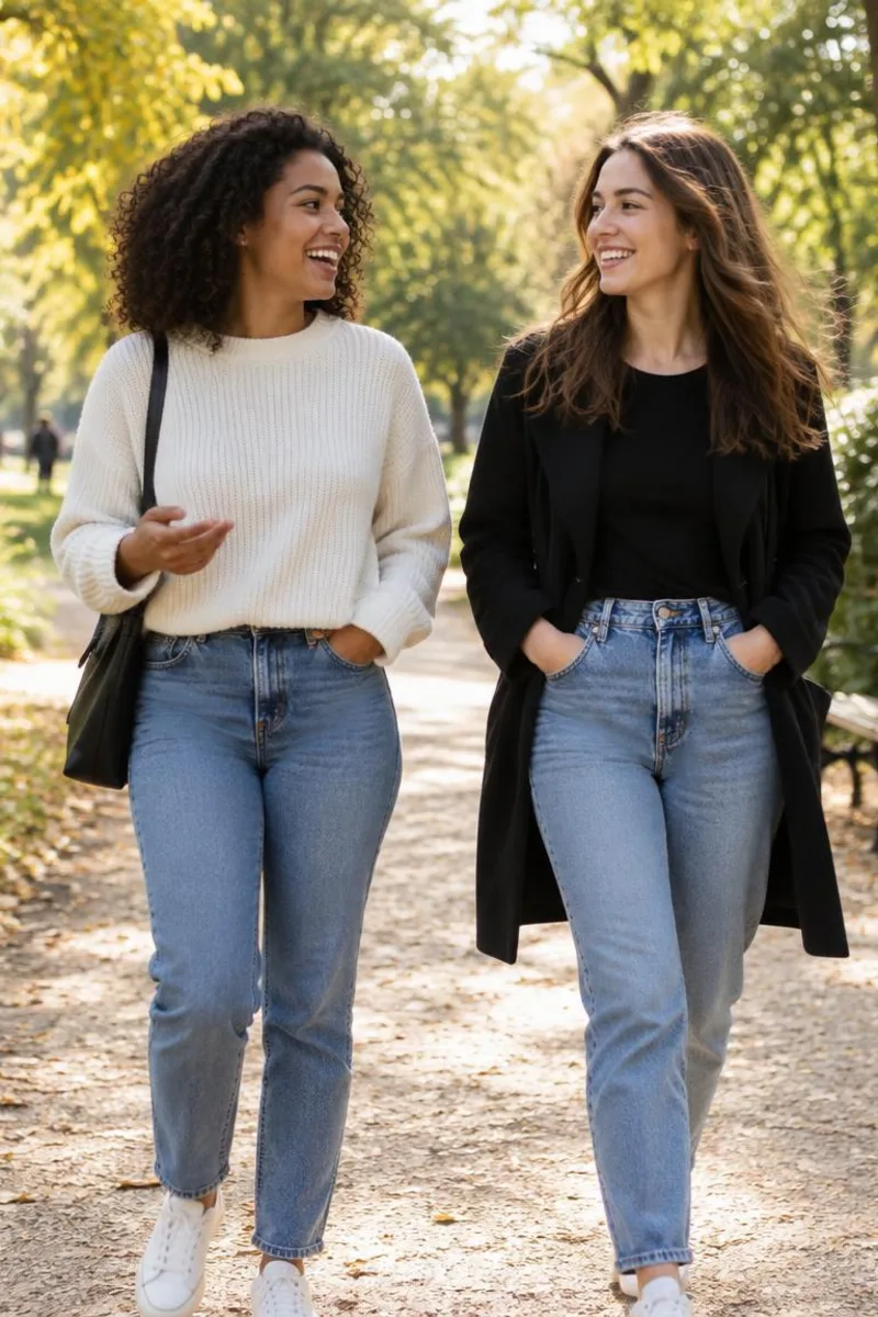 Friends laughing over coffee outdoors during a casual adult hangout