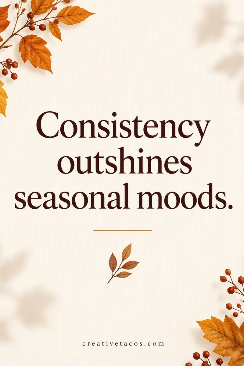 Quote card: Consistency outshines seasonal moods.