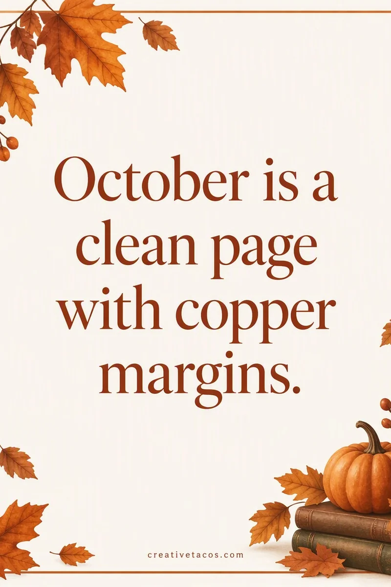 Quote card: October is a clean page with copper margins.
