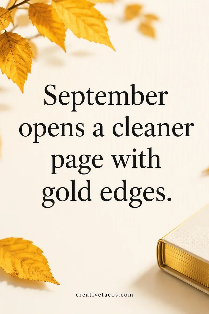 Quote card: September opens a cleaner page with gold edges.