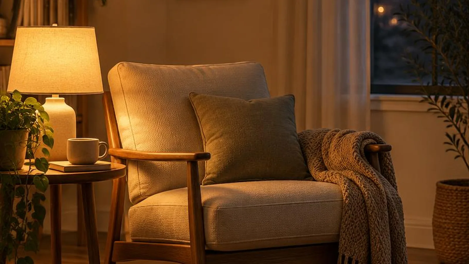 Soft lamp light and a quiet chair for gentle reminders on a hard week