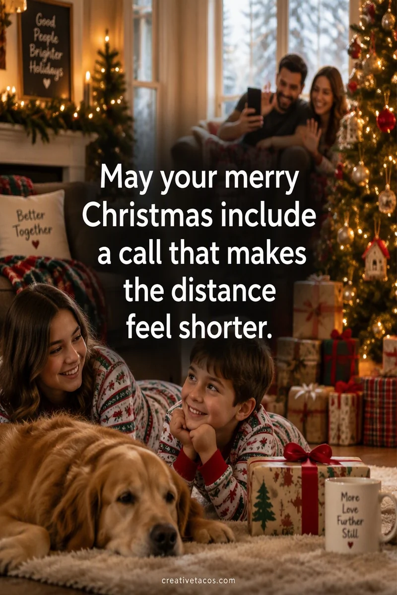 Quote card: May your merry Christmas include a call that makes the distance feel shorter.