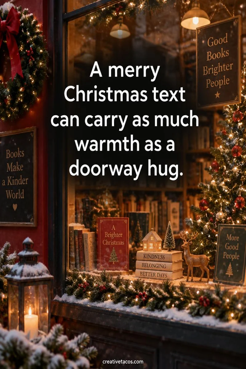 Quote card: A merry Christmas text can carry as much warmth as a doorway hug.