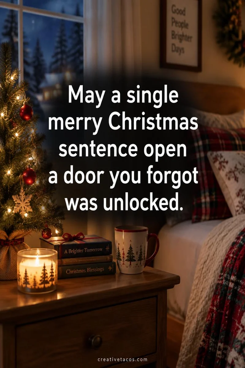 Quote card: May a single merry Christmas sentence open a door you forgot was unlocked.