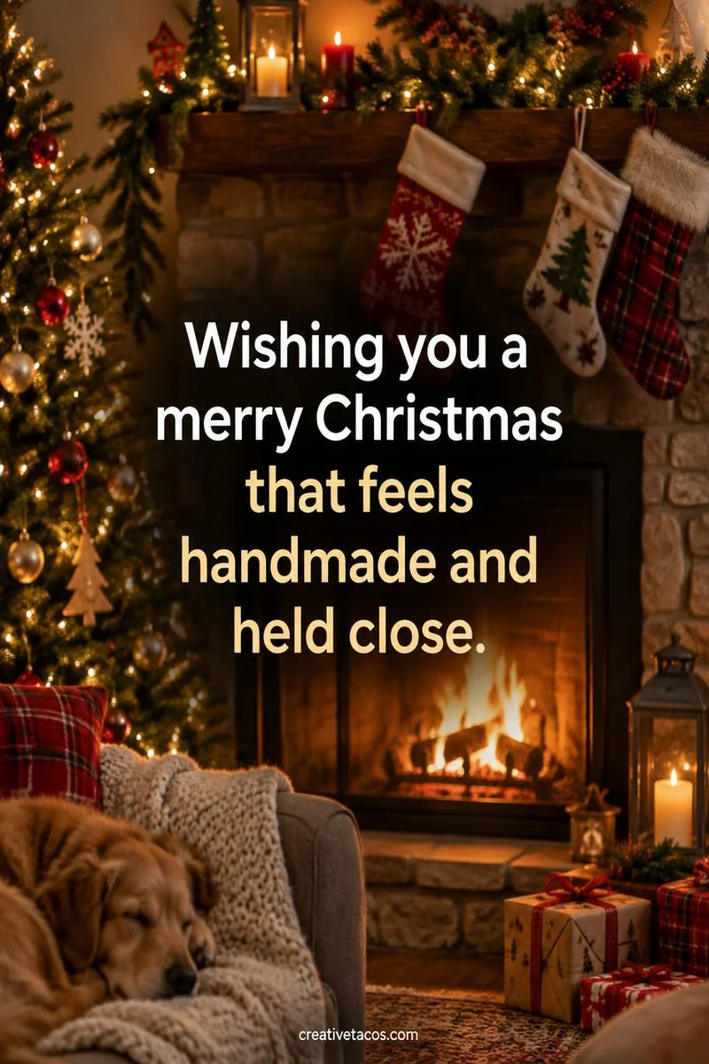 Quote card: Wishing you a merry Christmas that feels handmade and held close.