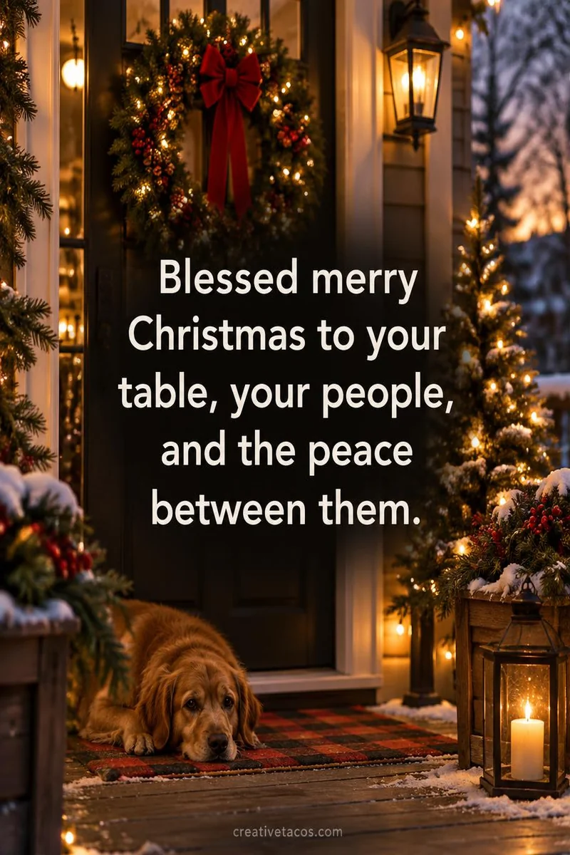 Quote card: Blessed merry Christmas to your table, your people, and the peace between them.