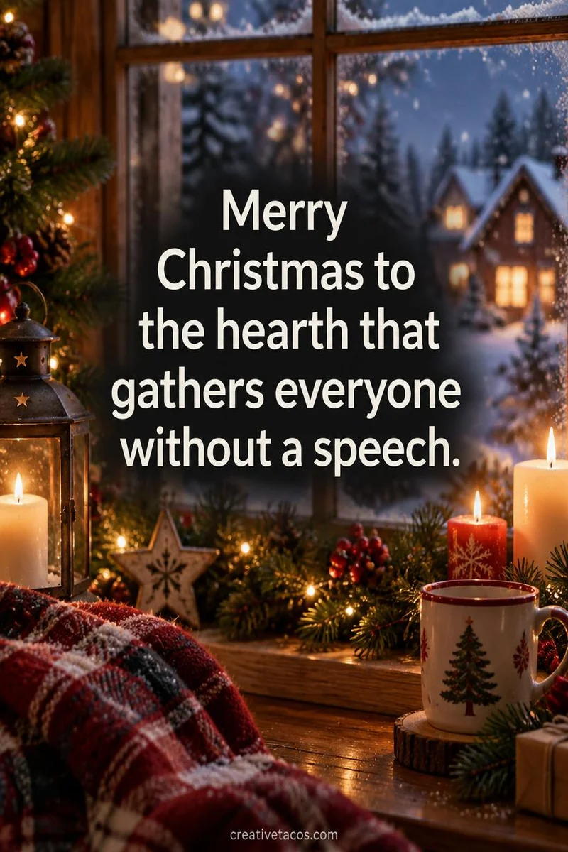 Quote card: Merry Christmas to the hearth that gathers everyone without a speech.