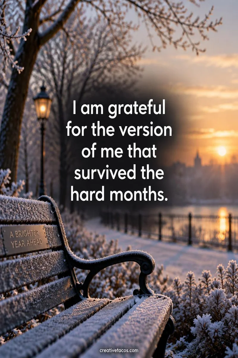 Quote card: I am grateful for the version of me that survived the hard months.