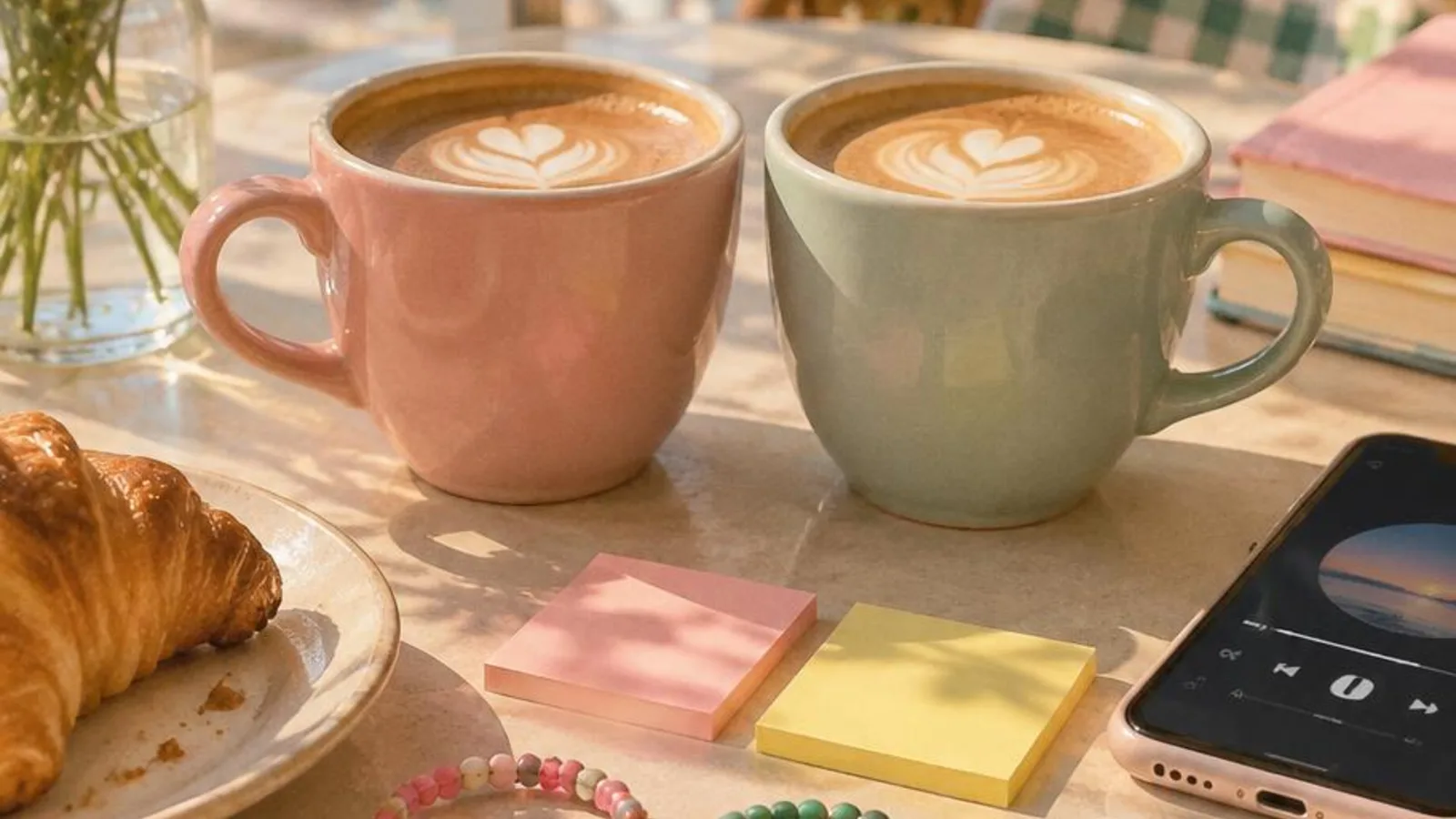 Two coffee cups and notes suggesting best friend nicknames